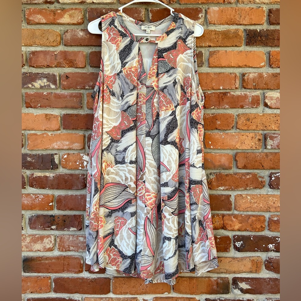 Umgee Halter Neck Sleeveless Boho Dress Neutral Color Large